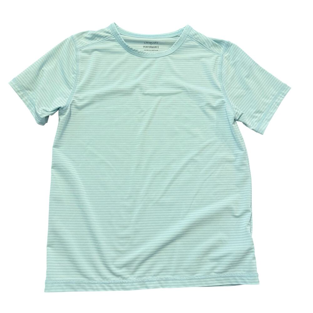 Crewcuts Boys tee, performance material, pale blue, same color stripe, 10-11